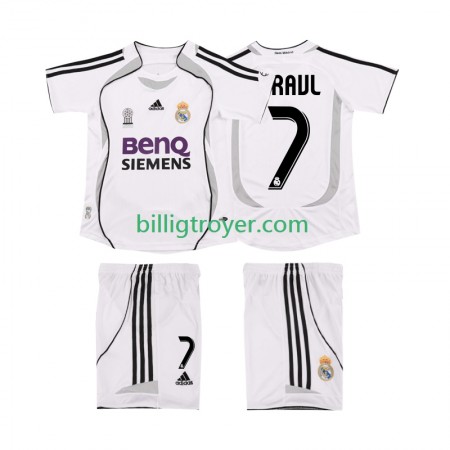 Billige Fotballdrakter Real Madrid RAUL 7 2006 2007 Barn Retro Hjemmedraktsett Kortermet